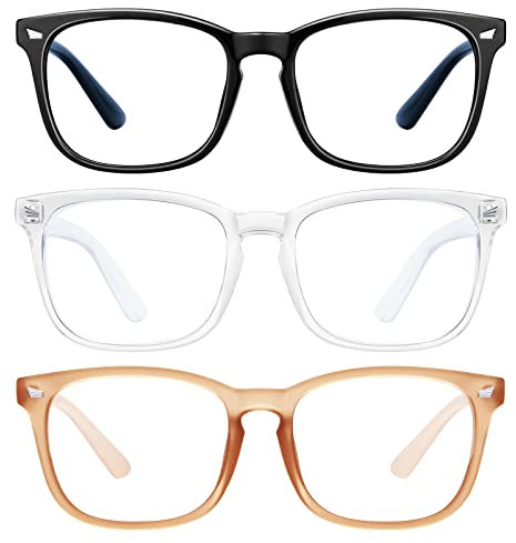 hunsquer Blue Light Blocking Glasses - Women/Men 3Pack Computer Reading Gaming Anti Eyestrain Blue Light Glasses Non Prescription (8068 black+toumin+mi)
