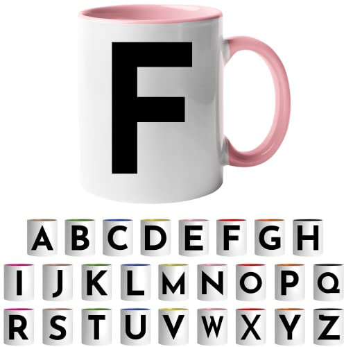 Design Letters Coffee Cup - Available in A-Z | Initial Mug with Alphabet | Ceramic Coffee Mugs for Women, Men | Letter F Mug | Pink