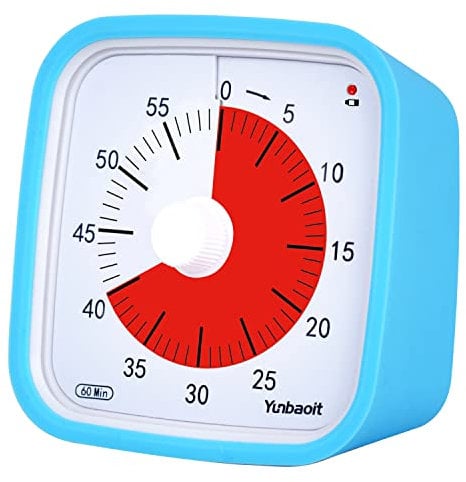 Minuteur Visuel avec étui de Protection, Yunbaoit Mis à Niveau Compte à Rebours de 60 Minutes pour Enfants et Adultes avec Rappel de Batterie Faible, Outil de Gestion du Temps Silencieux(Bleu)