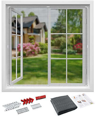 Fenster Insektenschutz, 150x150cm Fenstergitter Fiberglas Fliegengitter mit Befestigung Zuschneidbar ohne Bohren Kinderleichte Montage Fliegenschutzgitter Mückengitter Moskitonetz für alle Fenster