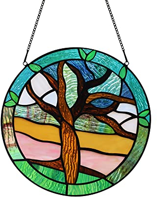 HAOSUM Baum des Lebens Buntglas-Fensterbehänge, Baum des Lebens, Sonnenfänger, Heimdekoration, handgefertigtes Geschenk für Mütter, Väter und Liebhaber.