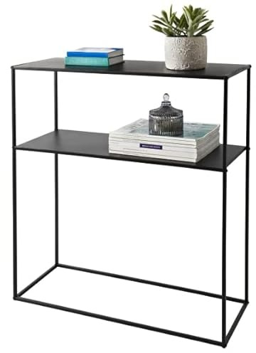 Bloomingtons Direct Black Metal Console Table, Narrow Console Table with Storage Shelf for Hallway, Metal Frame, Sofa Table for Small Spaces, Entryway, Living Room, Sturdy Display Console Table
