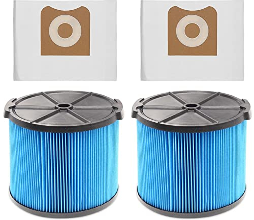 Lot de 2 filtres de rechange VF3500 pour aspirateurs Ridgid Shop Vac de 10 à 12 litres + 2 sacs filtrants VF3501 compatibles avec les aspirateurs Ridgid Wet Dry de 3 à 4,5 gallons (lot de 4)