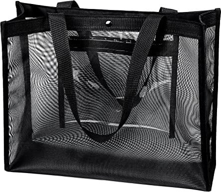 VOLGANIK ROCK Large Mesh Tote Bag Beach Net Shopping Handbag Shoulder Gym Weekend Everyday Reusable Summer Holiday Bag, Black-02