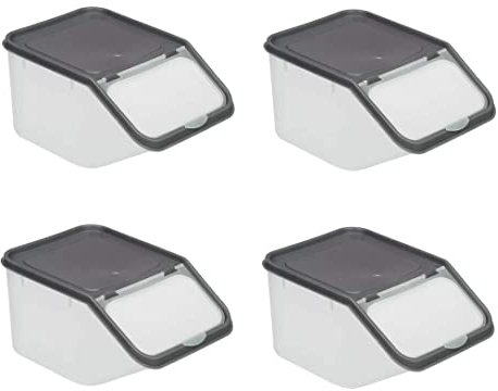 Invero Set of 4 Kitchen Dry Food Storage Plastic Tub Containers with Scoops - Ideal for Storing Pasta Shells, Cereals, Rice, Sweets, Pet Food and more - Grey