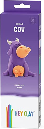 Hey Clay Kuh – 3 Dosen lufttrocknende Knete für Kinder ab 3 Jahren mit lustiger interaktiver Anleitung - Kreatives Bastelset