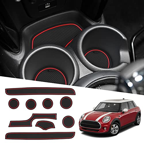 Ruiya Compatible with Mini Cooper F56(3-Door) 2015-2023 Car Rubber Mats, Car Mats Door Slot Mat Car Armrest Drink Holder Mat Centre Console Non-Slip Mats Rubber Mats Cooper Accessories[Not for F55]
