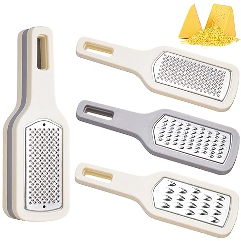 Grattugia per formaggio e limone, 3 in 1, con manico, set di 3 grattugie da cucina per frutta e verdura