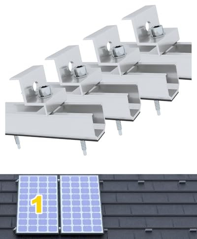 Aurinktron montaggio per 1 modulo fotovoltaico, 4 staffe a binario in alluminio da 12 cm + 4 staffe a Z da 30 MM/35 MM Moduli| Kit di supporto per pannelli solari per tetti piani trapezoidali