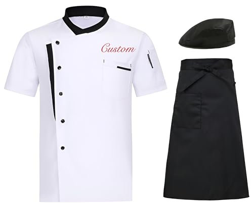Chaqueta De Chef Personalizada Con Conjunto De Gorro Y Delantal Manga Corta Abrigo De Chef Personalizado Kit De Uniforme De Trabajo Para Servicio De Alimentos Para Hombre Y Mujer
