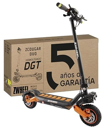 ZWHEEL ZCOUGAR Duo | Patinete Eléctrico Adultos Homologado DGT Doble Motor - 2x500W-1000W MAX, 70km Autonomía, Suspensión Duo Shock, IP54, Frenos Regeneradores AER - Ruedas 10 Todoterreno