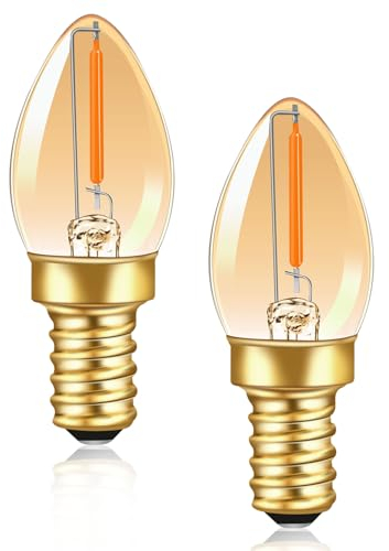Ampoule Bougie LED C7 E12 Blanc Chaud 220V 0.5W Petite Ampoule Vintage Edison Remplacement 5W Incandescent, 50LM 2200K Ambre E12 Ampoule LED Décorative Veilleuse Lampe à Sel, Non Dimmable, Lot de 2