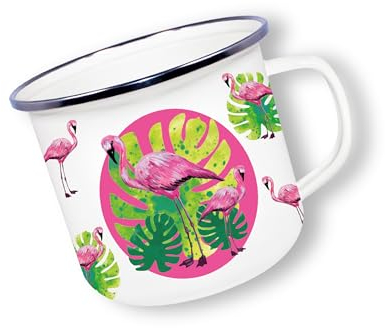 Deluxebase Anamelware Nature Collection – Flamingo-Becher aus Emaille, groß, 475 ml, ideal für Reisen, Camping und den täglichen Gebrauch, wiederverwendbarer Becher für Kaffee, Suppe und kalte