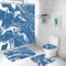 ArtSocket 4-teiliges blaues Duschvorhang-Set mit Teppichen, schwarzer Marmor-Badezimmer-Set mit rutschfestem Teppich, WC-Deckelbezug, Badematte und 12 Haken, 183 x 183 cm