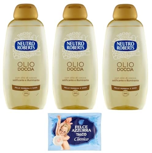 Felce Azzurra Neutro Roberts Olio Doccia con Olio di Cocco, Olio Doccia con Olio di Cocco, Setoso e Luminoso, 250 ml + 1 confezione da 100 g