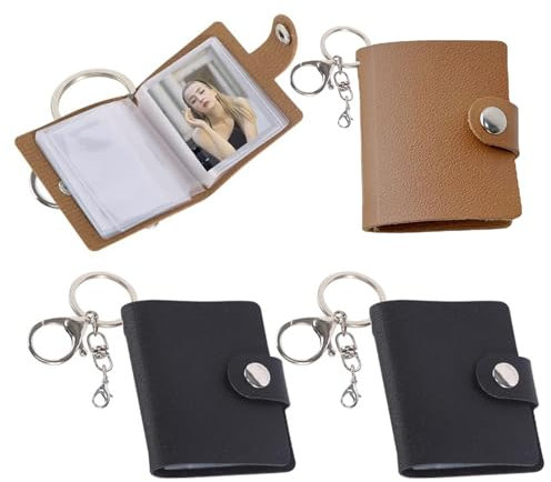 Ylinwtech 4 Pièces Mini Album Photo Portable,Petit Porte-Clés Personnalisé en Cuir avec 20 Photos,Porte-Image, avec Porte-Clés,pour La Famille, Les Couples. Convient Aux Photos De 2 Pouces