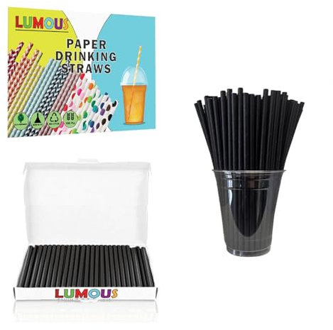 SHARRLA Paper Straws,150 Pack Paper Drinking Straws, Bio-Degradable Drinking Paper Straws Wedding Party, Party Straws, Restaurant, Juice Drinking Straws (150Pcs Black)