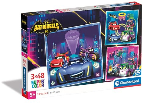 Clementoni Batwheels Puzzle 3 x 48 Teile - Auto Puzzle 32 x 22 cm für Kinder ab 5 Jahre - buntes Kinderpuzzle mit besonderer Leuchtkraft & Farbintensität 25307