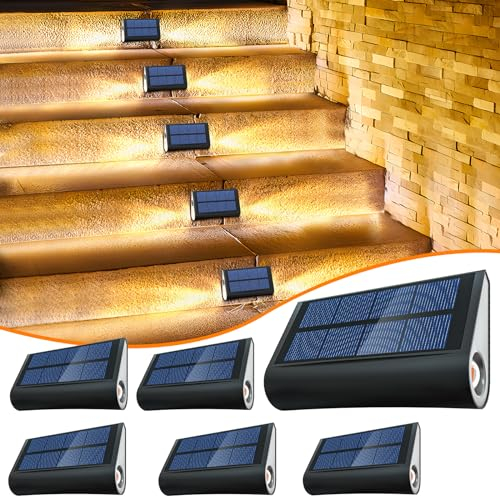 Bellanny Solarlampen für Außen, 6 Stück Solarleuchten Garten Dekoration Beleuchtung, 3000K Warmweiß Solarlicht Treppenlicht, Wetterfest Solar Lampe Outodoor für Treppen Terrassen Wege Zaun Stufen Wand