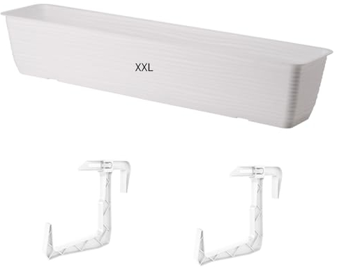 MELTOM Macetero con soporte, jardinera para balcón, efecto 3D, con platillo (blanco, XXL, 80 cm)