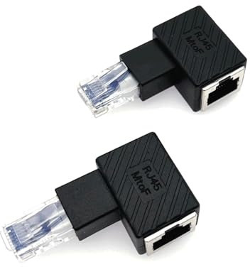 JZK 2-Pack 90 Degree Ethernet RJ45 Male to Female Right Angle Adapter - Compatible with Cat6/Cat5e Ethernet Adapter