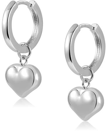 ASH'S CHOICE Sterling Silver Hoop Earrings with Heart Drop Hanging Dangle Earrings