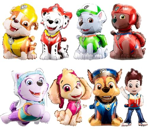 Cartoon Anime Luftballons Geburtstags Dekorationen,8 Stück Geburtstag Balloons Party Set,Cute Hund Geburtstags Party Deko,Deko Folienballon,Kindergeburtstag Party Dekoration für Jungen,Mädchen