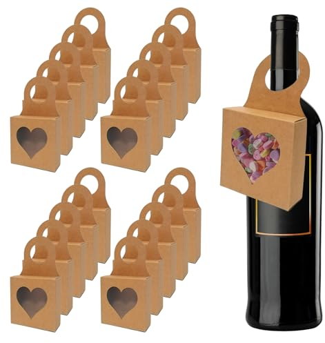 MINGZHE 25 Cajas de Regalo de Papel Kraft con Asa para Colgar Botellas de Vino, Cajas de Regalo, Cajas de Regalos para Decoración, Colgador de Botellas, Caja de Papel Kraft para Botellas de Vino