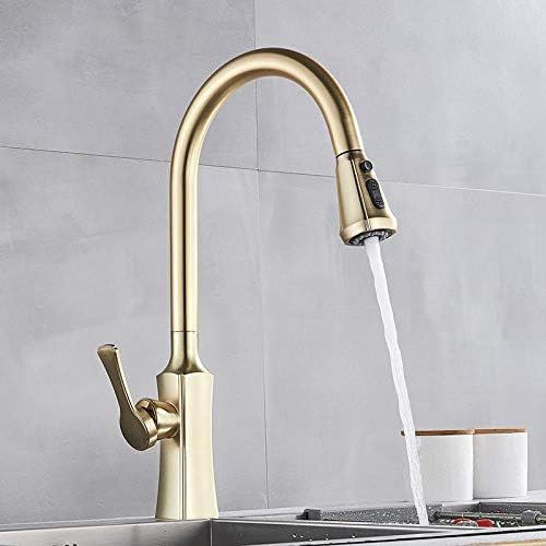 Grifo mezclador de agua fría y caliente dorado cepillado para cocina, mezclador extraíble, grúa, 2 funciones, mezclador de agua de latón