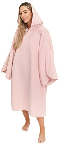 OHS Towel Poncho Adult Hooded Large Bath Swimming Surf Beach Absorbent Microfiber Changing Robe for Women Girls Quick Dry, Blush Pink
