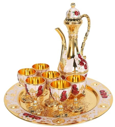 Juego De Té Turco, Tetera Turca Con Bandeja Y 6 Vasos De Té, Juego De Cafetera Turca Vintage, Juego De Tetera Turca, Copa De Vino De Aleación De Zinc Para Gabinetes De Vino, Mostradores De Bar(oro)