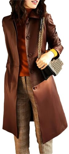 Hgvcfcv Damen Echtes Leder Schnürmantel Schaffell Jacke Langer Trenchcoat Große Größe Mäntel, weinrot, 36