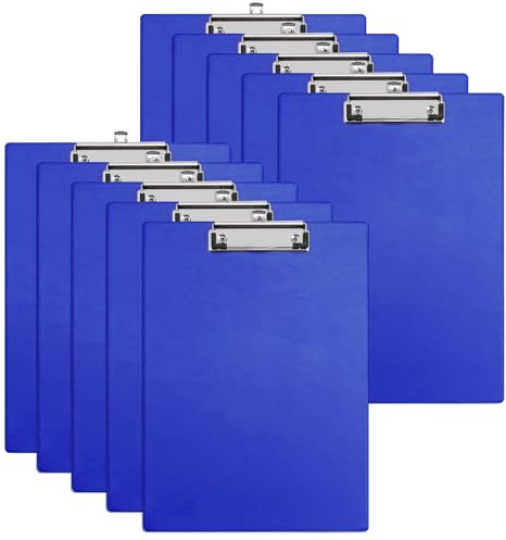 Srvnpioy Klemmbrett DIN A4, Blau, 10 Stück, aus PVC und Karton, mit ausziehbarer Aufhängeöse, für Schule, Büro, Krankenhaus, Restaurant, Lager