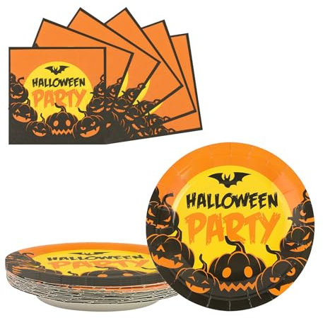 AHPYEUHK 50 Pack Halloween Paper Plates and Napkins Party Supplies 7inch 25 *Party Dessert Plates & 25 * 6.5inch Napkins Party Decorations
