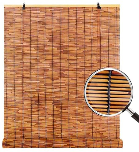 Bambusrollos, Außenrollos, Raffrollos, Vintage Grass Blinds, Sichtschutz ; for Innen-/Außenveranda Sichtschutz, Sonnenschutz - karbonisierte Farbe(W50xH60cm/20x24in)