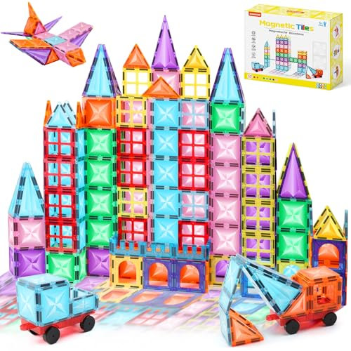 ECHOCUBE Magnetic Building Blocks, 100 PCS Learning Magnetic Tiles Toys for Kids, Creative Construction Building Tiles Set for Children Boys and Girls Birthday Gift