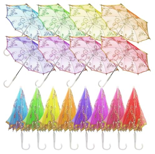 Aidjoin 8 Pcs Indian Decorative Umbrellas, 20.87-Inch Handmade Embroidered Parasols, Multicolored Vintage Boho Umbrellas for Weddings and Parties