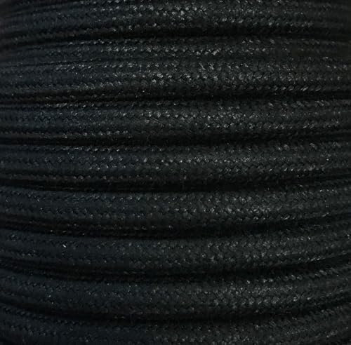 Cable textil de algodón negro, 5m, liso, para decoración y diseño interior, ideal para lámparas y proyectos de bricolaje.