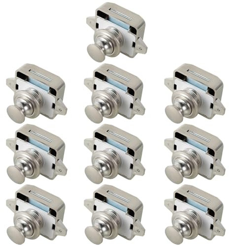 Lot de 10 serrures à bouton poussoir avec 40 vis 7,8 x 4,5 cm - Serrure de porte coulissante - Serrure à bouton-poussoir pour camping-car, yacht, meubles - Blanc