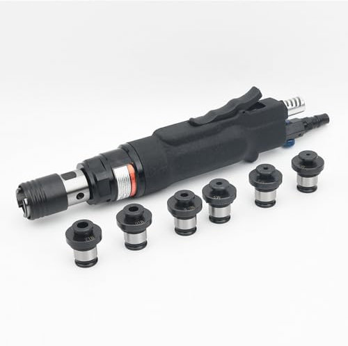 Vituord Pneumatische Gewindeschneidpistole, Tragbarer Pneumatischer Gewindeschneider, Mit 6 Spannfuttern, Gewindeschneidbereich: M3-M12, 400 U/min, Für Kupfer, Eisen, Aluminium