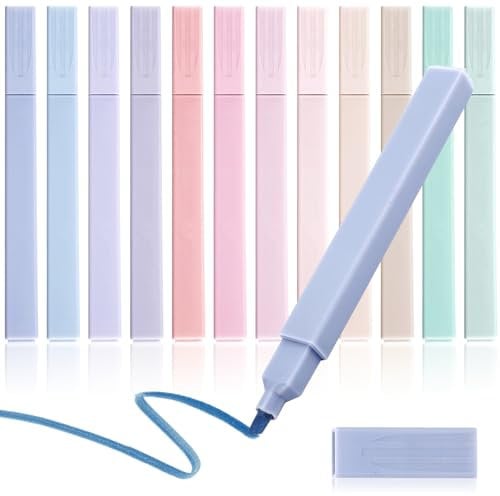 OEEYYT 12 Stück Textmarker Pastell Stifte Aesthetic Marker Pastell Highlighter Pen Assorted Farben Textmarker Set, für Journal Planer Notizen Schule Bürobedarf