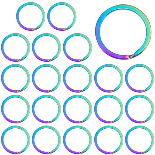Rainbow Schlüsselringe Flach 20 Stück 25mm Schlüsselring Runder, Hausschlüsseln Spaltringe klein Autoschlüsseln Ringe Metall Schlüsselanhänger Zubehör Runde Schlüsselringe für Schlüssel und Handwerk