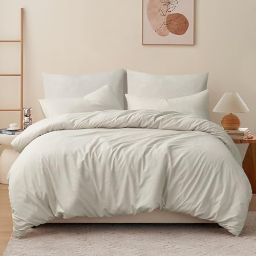 RUIKASI Housse de Couette 200x200 cm Beige avec Fermeture Éclair – Parure de Lit 2 Personne pour Lit 140x190 avec 2 Taie d'oreiller 65x65 cm – Ensemble en Microfibre Infroissable