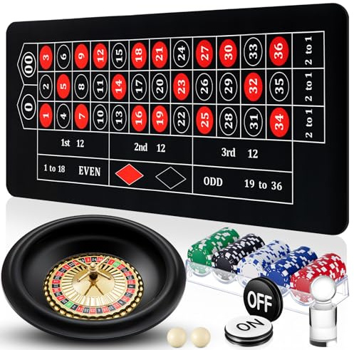 Lunmon 16 Roulette Wheel Set Layout Mat (36x 18) for Casino Night, Black