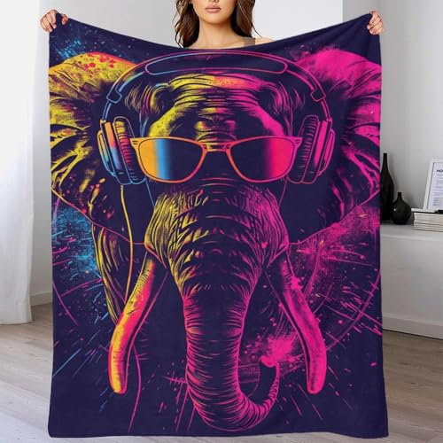 Fleecedecke mit Elefanten-Motiv, Kingsize, warm und extra weich, für die ganze Familie, individuell für Sofas, 127 x 152 cm