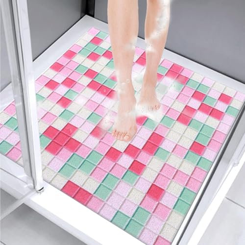 7VSTOHS Tappetino Doccia Antiscivolo 70x70cm, Tappetino Vasca Antiscivolo da Bagno con Scarico, Morbido PVC Luffa Tappetino Bagno, Asciugatura Rapida