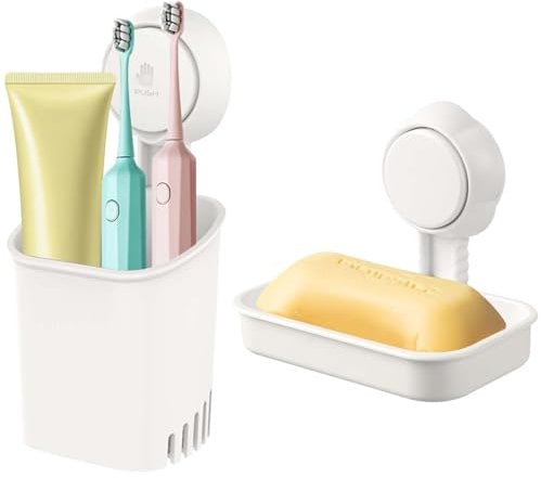 Suction Cup Toothbrush Holder, Soap Dish Holder for Shower,No Drilling Removable Waterproof Suction Holder for Bathroom and Kitchen Accessories, Waterproof Strong Vacuum Suction Adhesion
