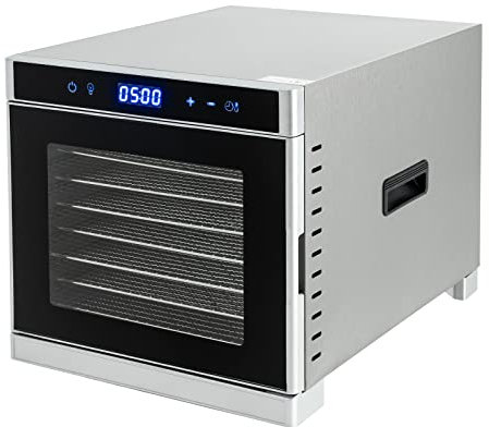 Dörrautomat Edelstahl - Dörrgerät mit Temperaturregler (35-75°C) zum Trocknen von Obst, Pilzen und Fleisch - Dürrautomaten 700W mit 24H Timer-Funktion - Dehydrator (8Etagen)