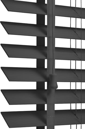 Ruby Deals Faux Wood Window Venetian Blinds with Tape - 50mm slats Trimmable Easy Fit Home Office Charcoal Window Blinds (45W x 150H cm)