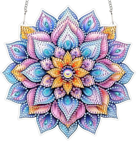 Bimkole Diamond Painting Anhänger Mandala-Blume, Hängende Diamantkunst Diamant Malsets, Diamond Painting Kit, 5D Diamond Painting für Fenster Wand und Eingang Decor 20x20 cm